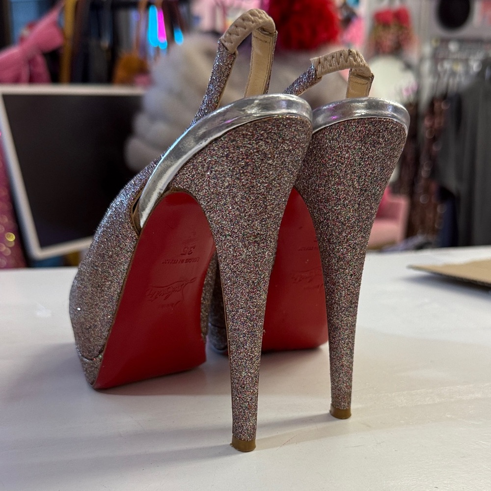 Christian Louboutin Glitter Peep-Toe Slingbacks - Picture 6 of 7